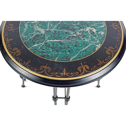 501 - PAIR OF FAUX MARBLE & BRASS TABLES