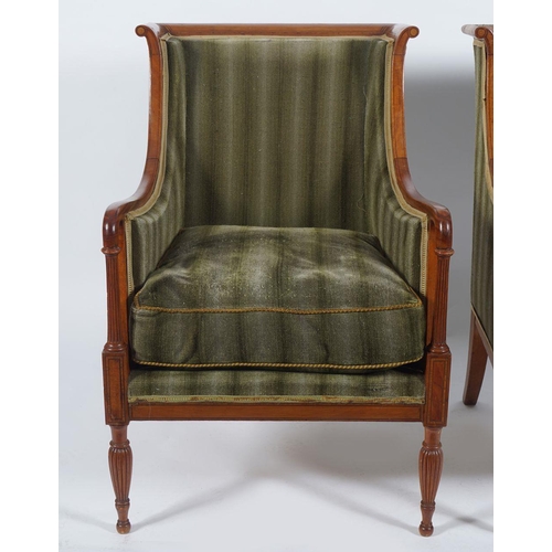 521 - PAIR OF EDWARDIAN SATINWOOD & WINGBACK ARMCHAIRS