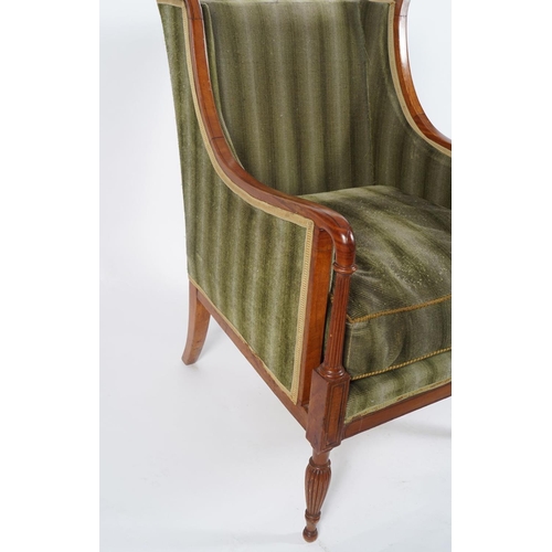 521 - PAIR OF EDWARDIAN SATINWOOD & WINGBACK ARMCHAIRS