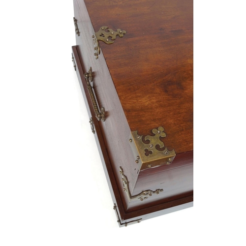 532 - LARGE 19TH-CENTURY MAHOGANY & BRASS BOUND TRUNK