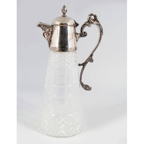 686 - CRYSTAL AND SILVER PLATED CLARET JUG