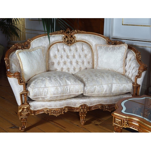 76 - PAIR OF CARVED AND PARCEL GILT SETTEES