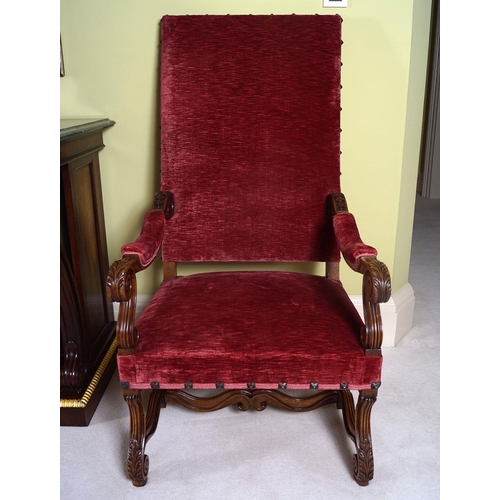 85 - PAIR OF FRENCH CARVED WALNUT BARONIAL CHAIRS