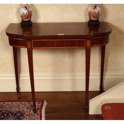 123 - GEORGE III MAHOGANY AND SATINWOOD CARD TABLE