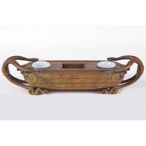 129 - REGENCY BRONZE PEN & INK STAND