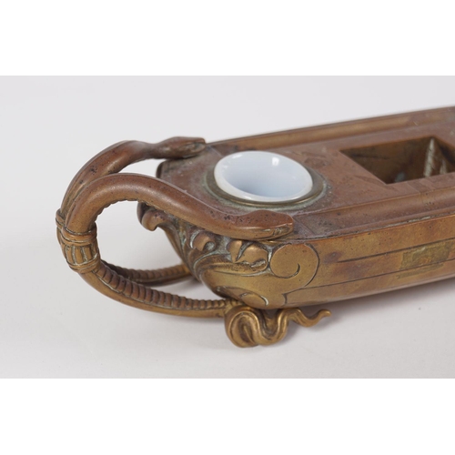 129 - REGENCY BRONZE PEN & INK STAND