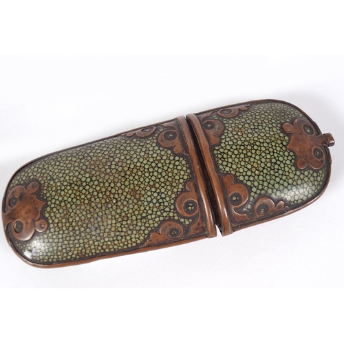 132 - 19TH-CENTURY BRASS AND SHAGREEN SPECTACLE CASE