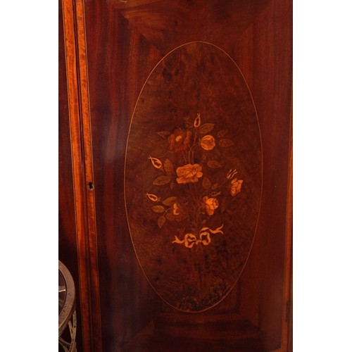 134 - MAHOGANY & MARQUETRY BOW FRONT CORNER CABINET