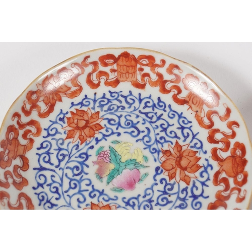 136 - PAIR OF CHINESE 18TH-CENTURY POLYCHROME SAUCERS