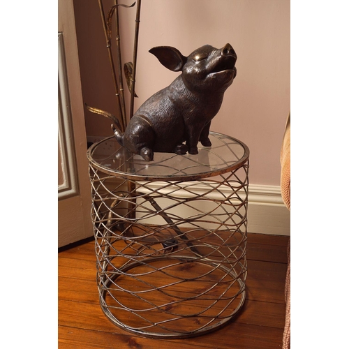 141 - PAIR OF DESIGNER GLASS AND METAL LAMP TABLES