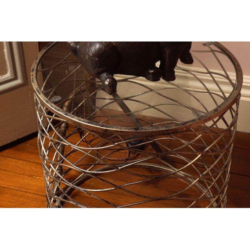 141 - PAIR OF DESIGNER GLASS AND METAL LAMP TABLES
