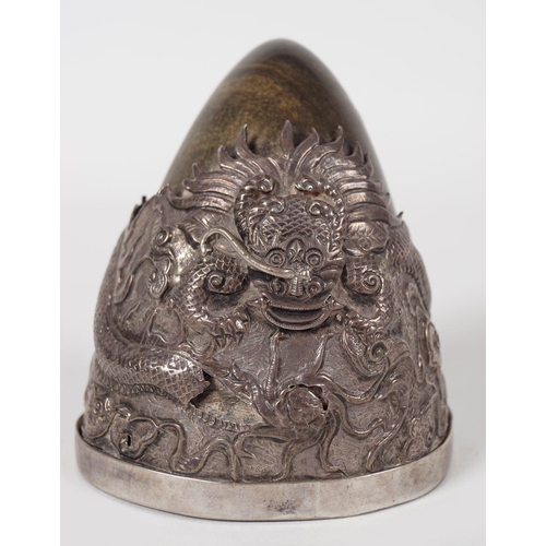 157 - IMPERIAL CHINESE SILVER MOUNTED HORN