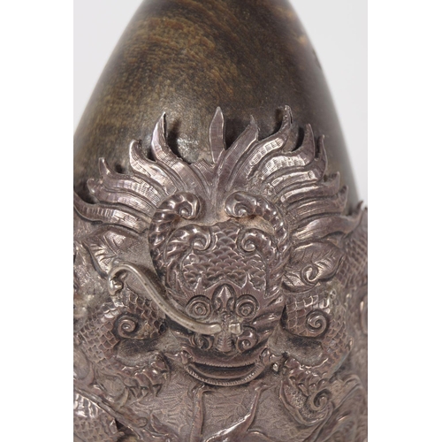 157 - IMPERIAL CHINESE SILVER MOUNTED HORN