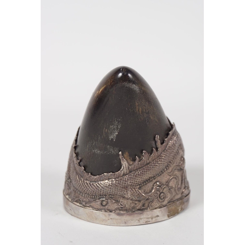 157 - IMPERIAL CHINESE SILVER MOUNTED HORN