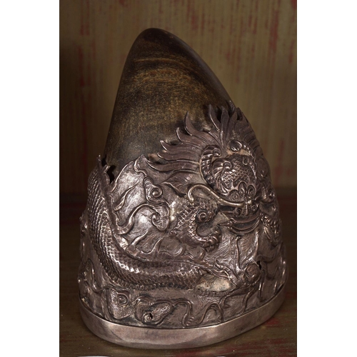 157 - IMPERIAL CHINESE SILVER MOUNTED HORN