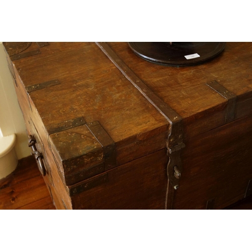 28 - LARGE METAL BOUND CAMPAIGN TRUNK