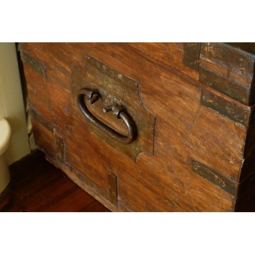 28 - LARGE METAL BOUND CAMPAIGN TRUNK