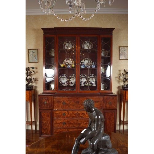 34 - GEORGE III PERIOD MAHOGANY BREAKFRONT BOOKCASE