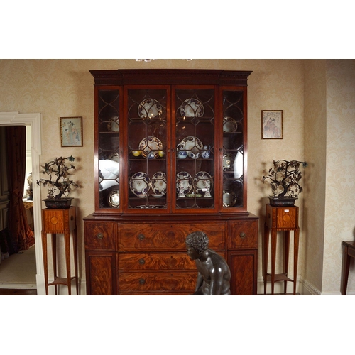 34 - GEORGE III PERIOD MAHOGANY BREAKFRONT BOOKCASE