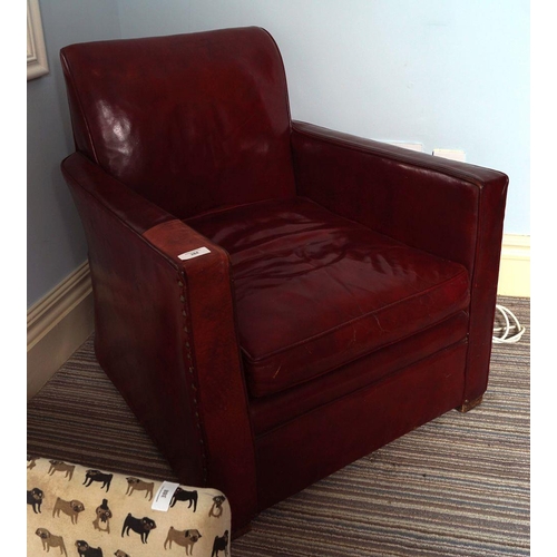 384 - EDWARDIAN LEATHER CLUB ARMCHAIR