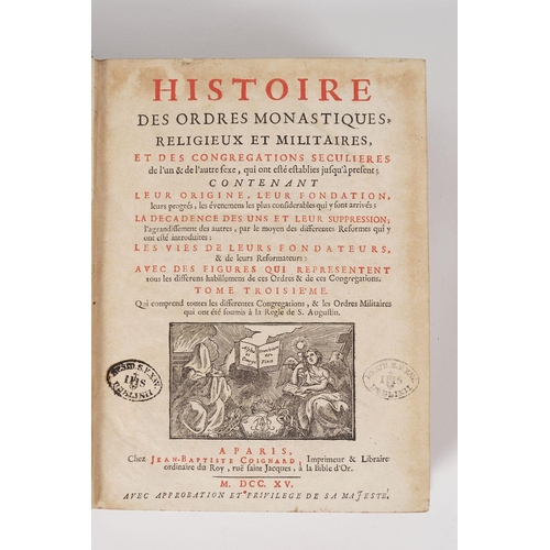 387 - BOOK: HISTOIRE DES ORDRES MONASTIQUES RELIGIEUS