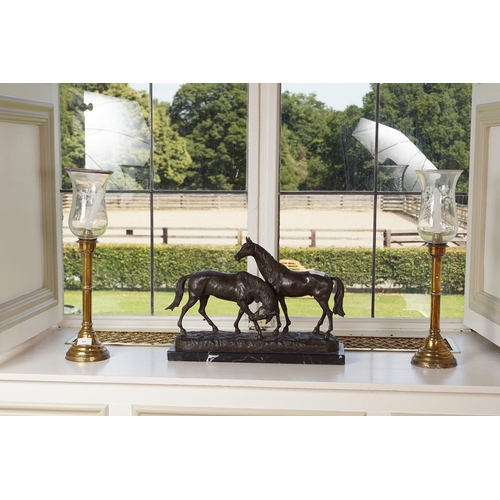 418 - PAIR OF ANTIQUE BRASS CANDLESTICKS