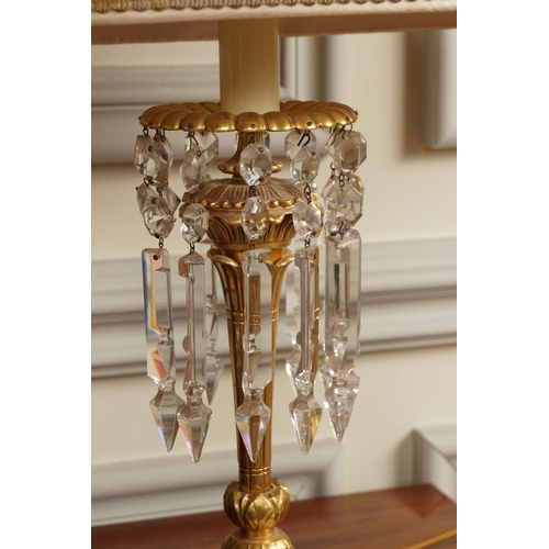 95 - PAIR OF ORMOLU AND CRYSTAL TABLE LAMPS