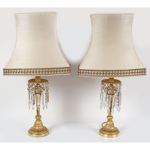 95 - PAIR OF ORMOLU AND CRYSTAL TABLE LAMPS