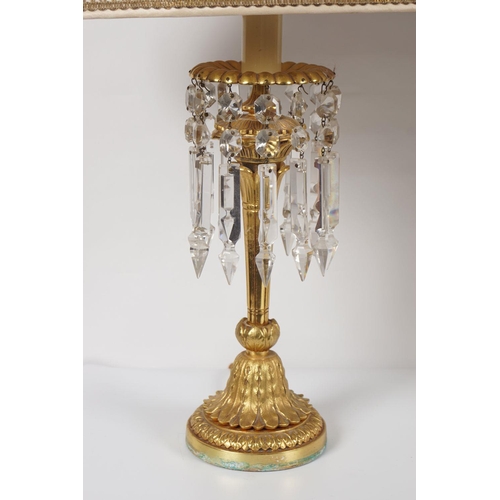 95 - PAIR OF ORMOLU AND CRYSTAL TABLE LAMPS