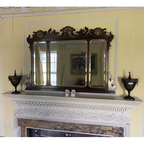 106 - 19TH-CENTURY MAHOGANY AND GILT OVERMANTLE MIRROR