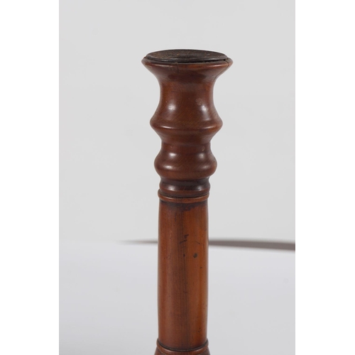 107 - PAIR OF GEORGE III IRISH YEWWOOD CANDLESTICKS