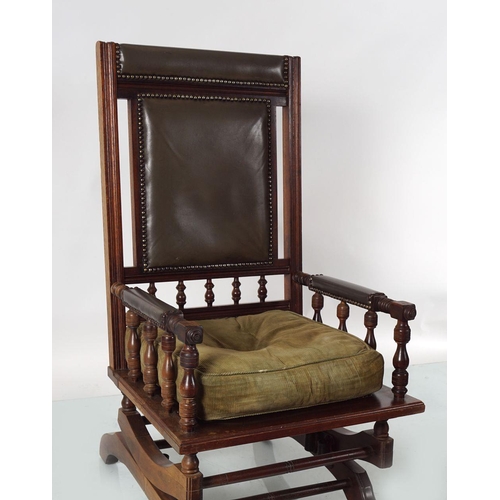 172 - 19TH-CENTURY MAHOGANY & HIDE UPHOLSTERED ROCKING