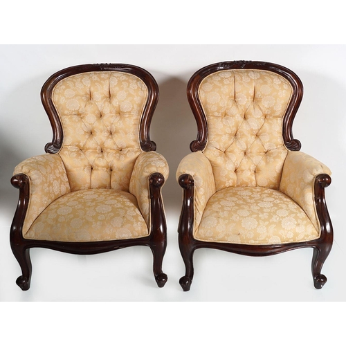 82 - PAIR OF VICTORIAN STYLE MAHOGANY ARMCHAIRS