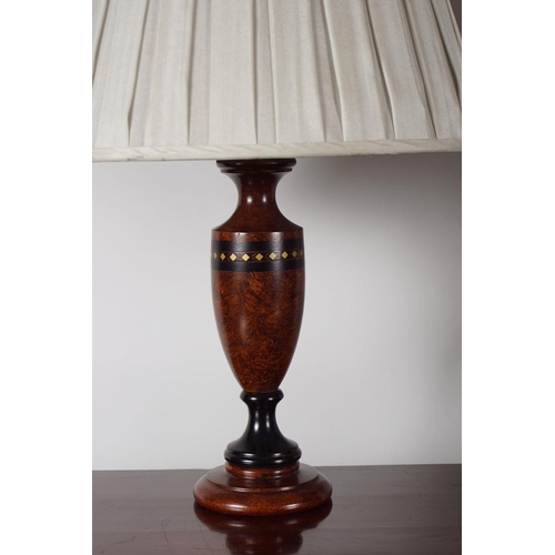 92 - PAIR OF WALNUT VASE STEMMED TABLE LAMPS