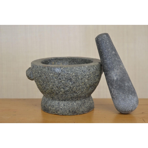 390 - CARVED GRANITE MORTAR AND PESTLE