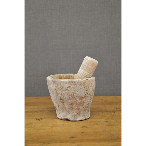 61 - YEW WOOD MORTAR AND PESTLE