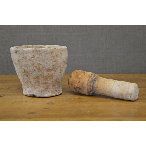 61 - YEW WOOD MORTAR AND PESTLE