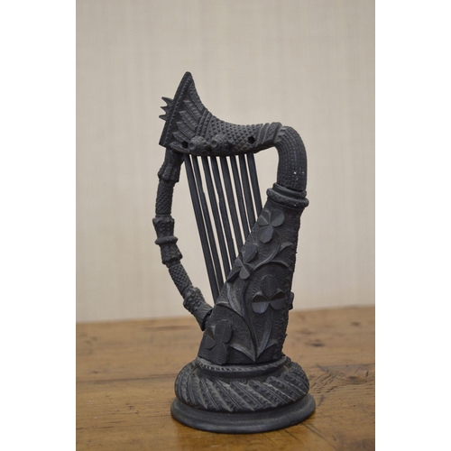 63 - CARVED BOG OAK IRISH HARP