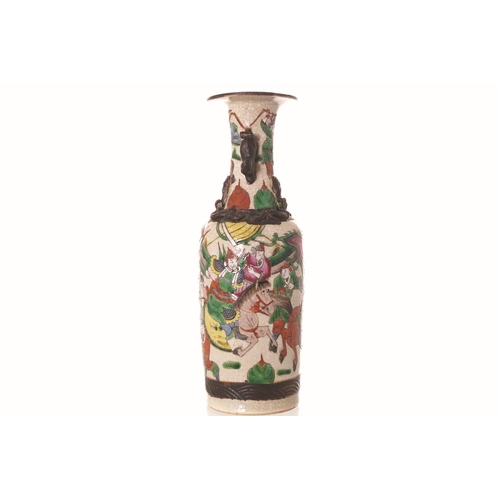 102 - CHINESE CRACKLE GLAZE POLYCHROME VASE