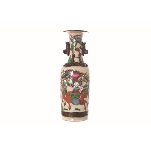 102 - CHINESE CRACKLE GLAZE POLYCHROME VASE