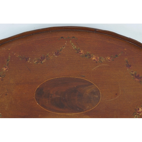 162 - EDWARDIAN MAHOGANY & PAINTED SERVING TRAY