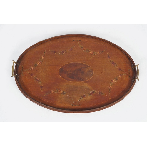 162 - EDWARDIAN MAHOGANY & PAINTED SERVING TRAY