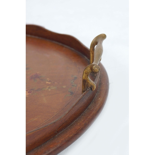 162 - EDWARDIAN MAHOGANY & PAINTED SERVING TRAY