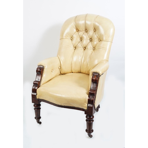 22 - 19TH-CENTURY HIDE UPHOLSTERED LIBRARY CHAIR