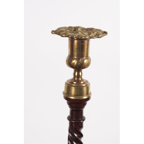 299 - PAIR 19TH-CENTURY MAHOGANY & BRASS CANDLESTICKS