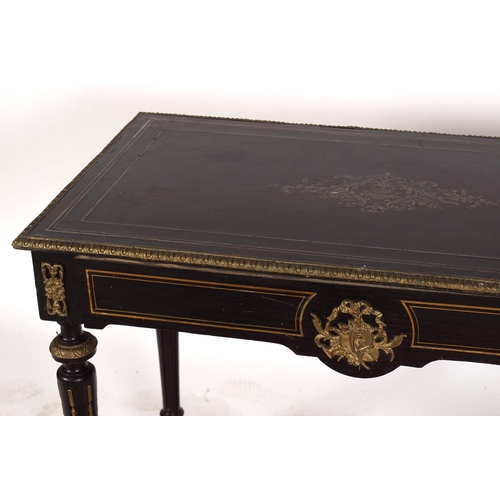 376 - 19TH-CENTURY BRASS MOUNTED EBONY LIBRARY TABLE