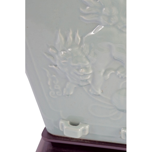 378 - CHINESE CELADON ARCHAISTIC URN STEMMED LAMP