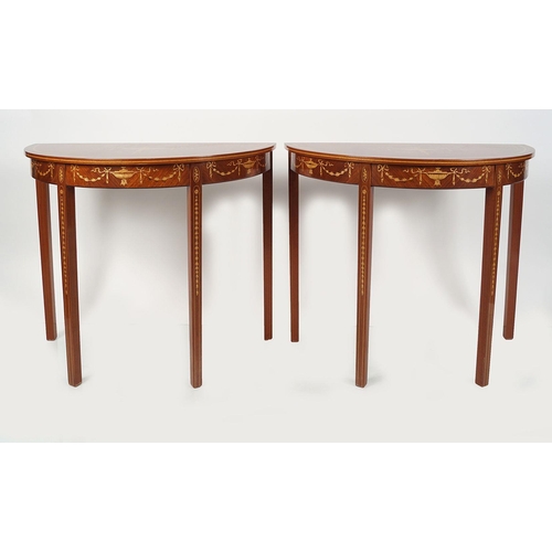 571 - PAIR 20TH-CENTURY WALNUT & MARQUETRY SIDE TABLES