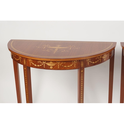 571 - PAIR 20TH-CENTURY WALNUT & MARQUETRY SIDE TABLES