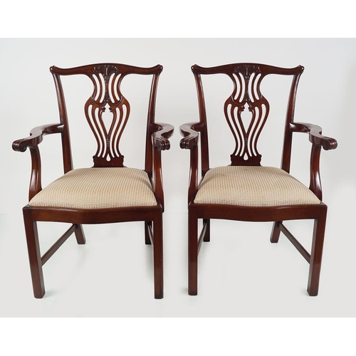 576 - PAIR OF EDWARDIAN CHIPPENDALE STYLE ARMCHAIRS